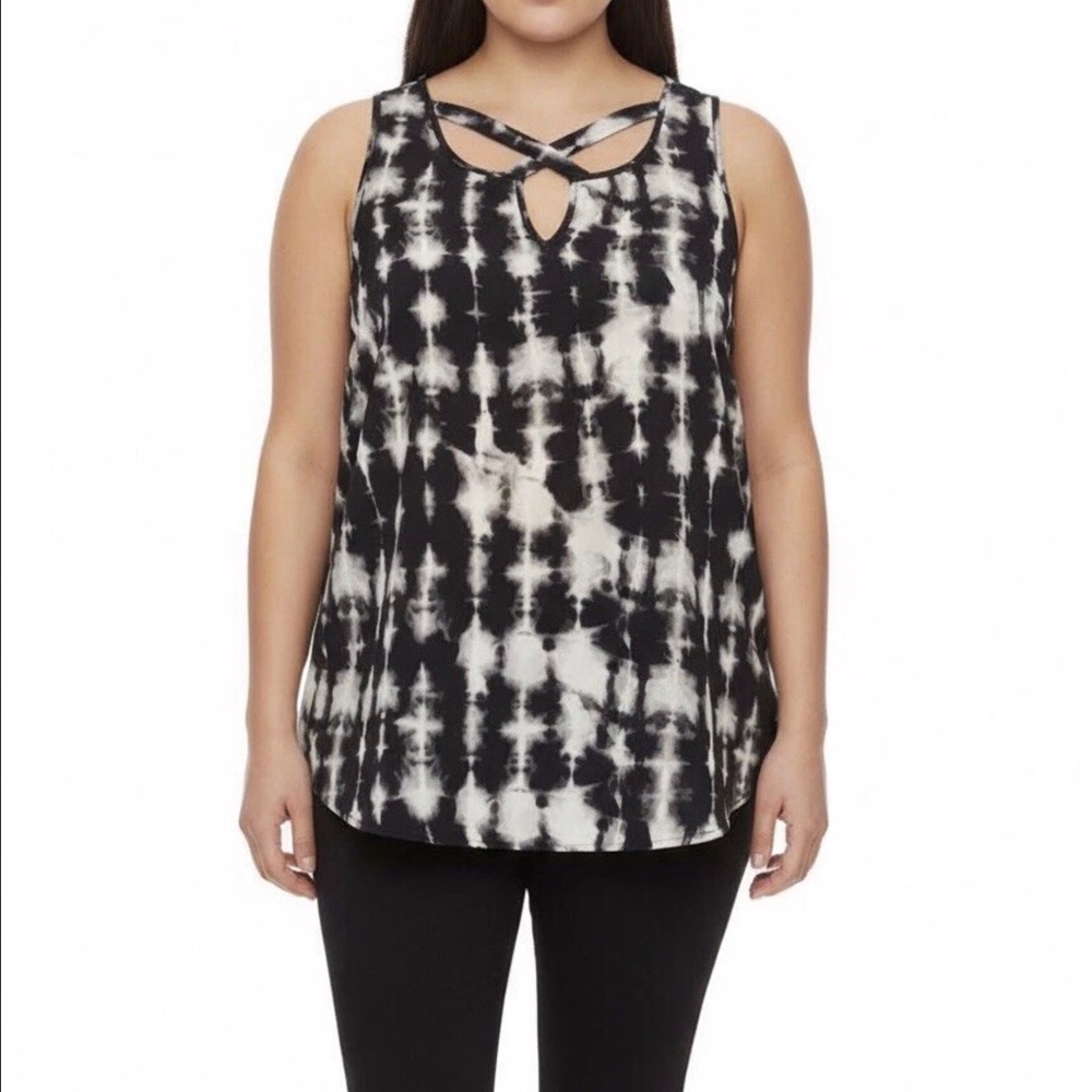 Torrid Tank Top Whimsigoth Rock Boho 60’s Black Tie-Dye Georgette Size 2X NWOT